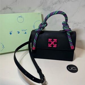 Off-White Jitney 1.4 Bag with Top Handle and Removable Crossbody Strap.